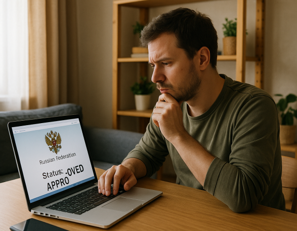 Гражданин России проверяет статус заявки на госуслуги онлайн